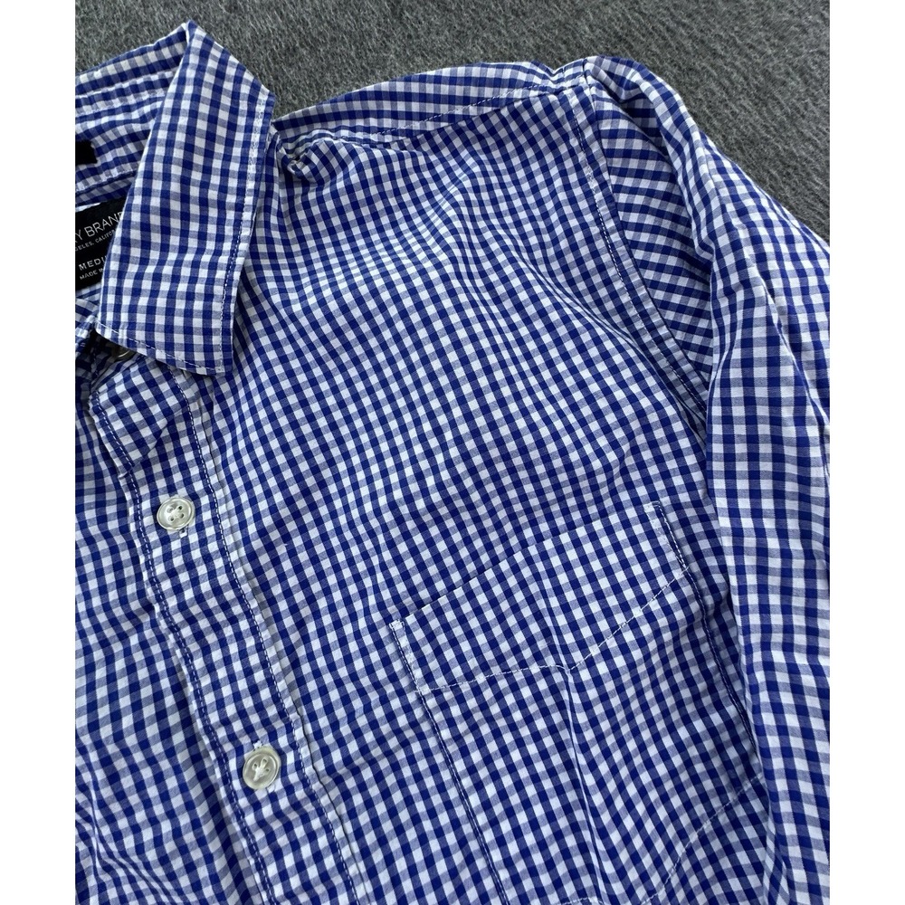 Lucky Brand‎ Shirt Mens Medium Blue White Gingham Button Up Slim Fit Cotton